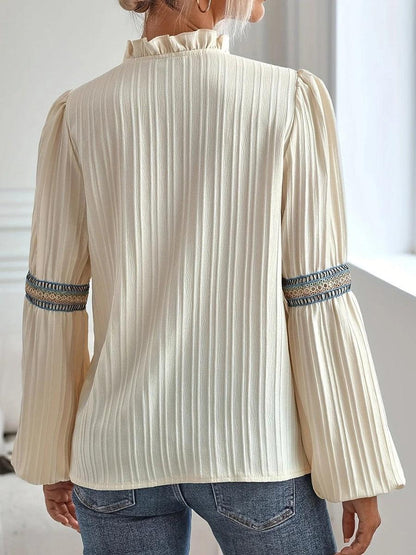 Avery™ - Bell-sleeved apricot long-sleeved pleated top