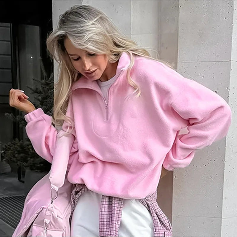 Pinkee™ – Cozy fleece zip-up sweater