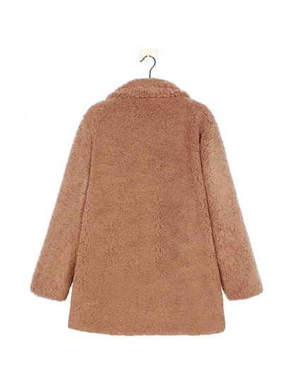 Cozy teddy plush short coat with lapel collar for women 