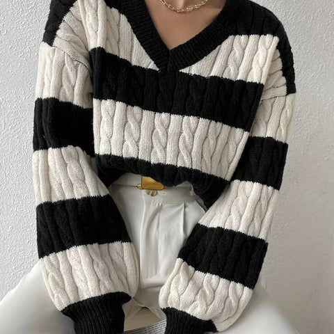 Roselyn™ - Striped elegant V-neck sweater