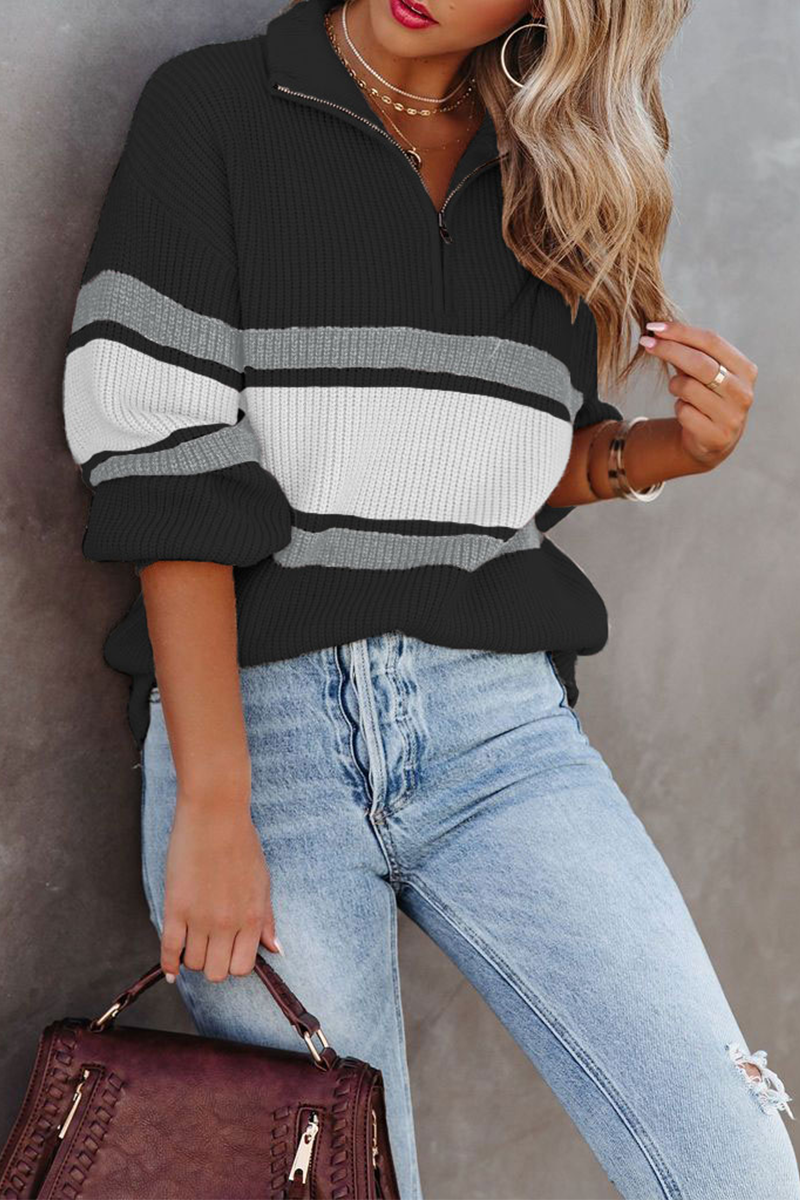 Cozy patchwork sweater with zip collar