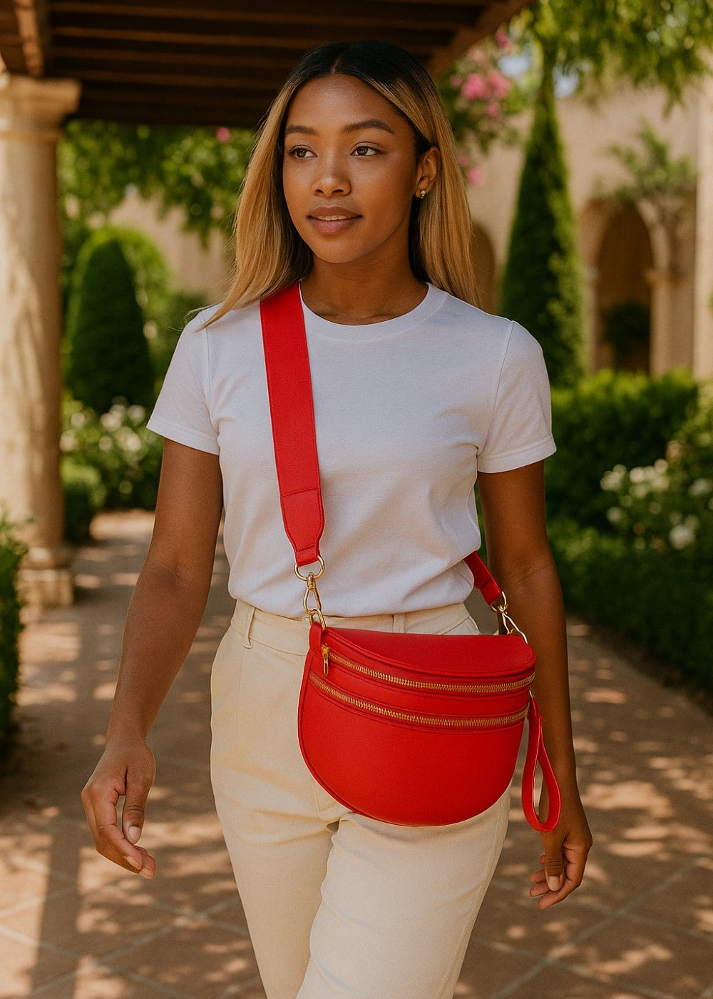 Elegant leather belt bag for hands-free fashion 