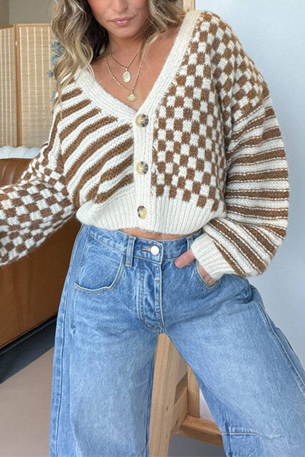 Cozy striped lightweight cardigan with a check pattern 