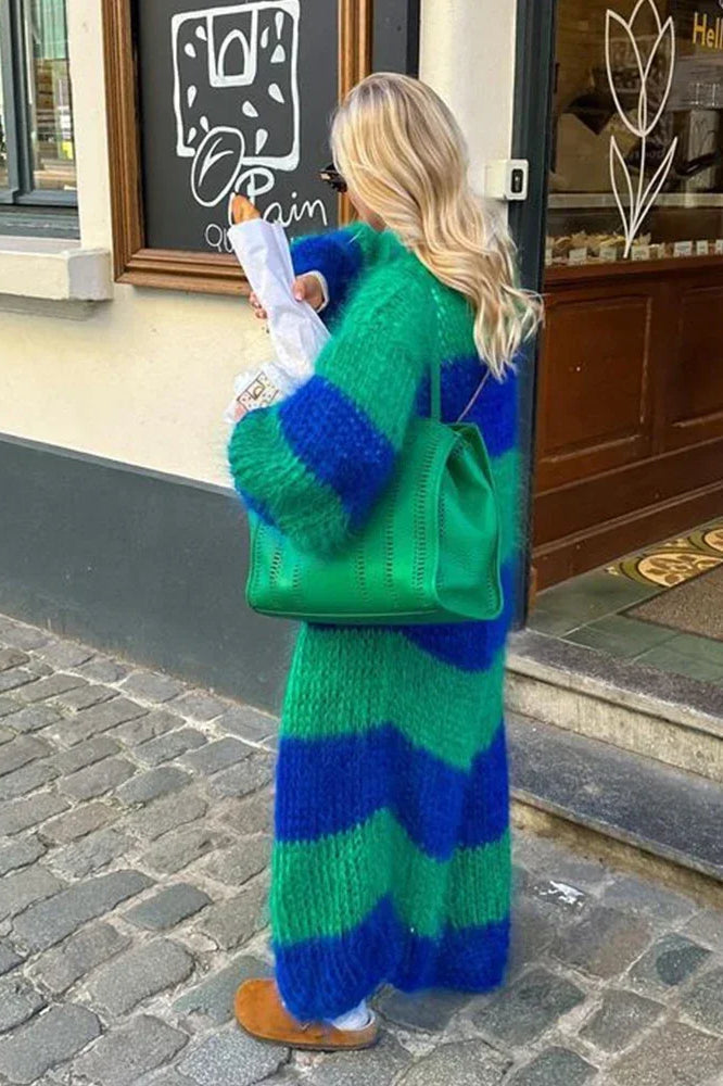 Cozy striped oversized knit cardigan 