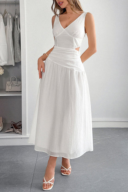 Sleeveless women's maxi dress with V-neck and hollow waist design 