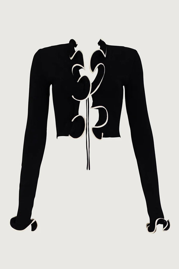 Cozy cardigan with ruffles and knot detail at the front 