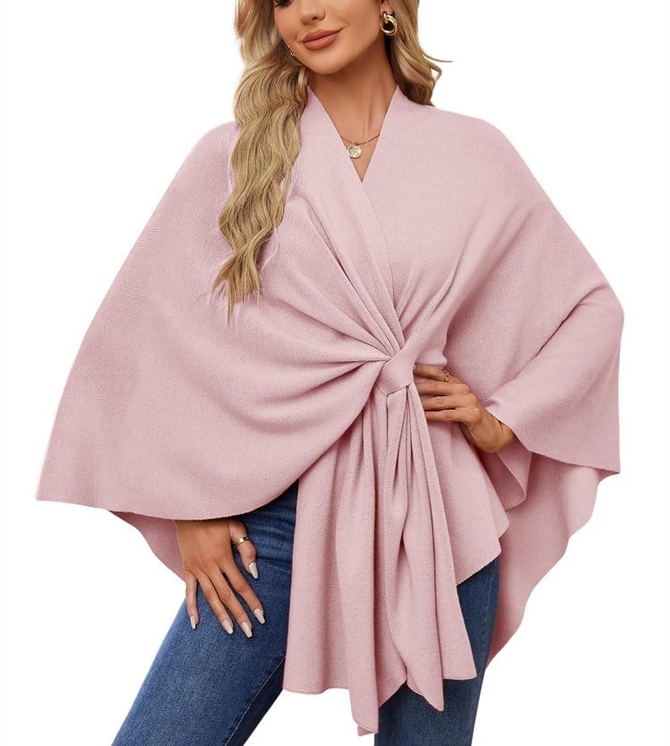 Soft, elegant shawl poncho for cozy-chic layering. 
