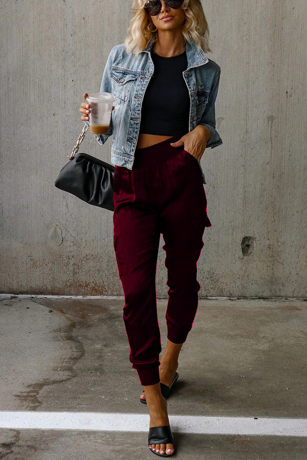 Maya™ - High-waisted satin joggers with pockets
