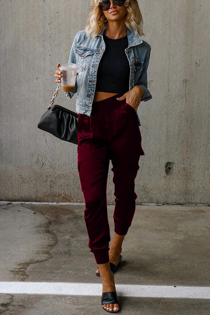 Maya™ - High-waisted satin joggers with pockets