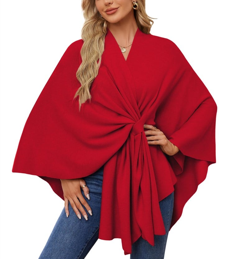 Soft, elegant shawl poncho for cozy-chic layering. 