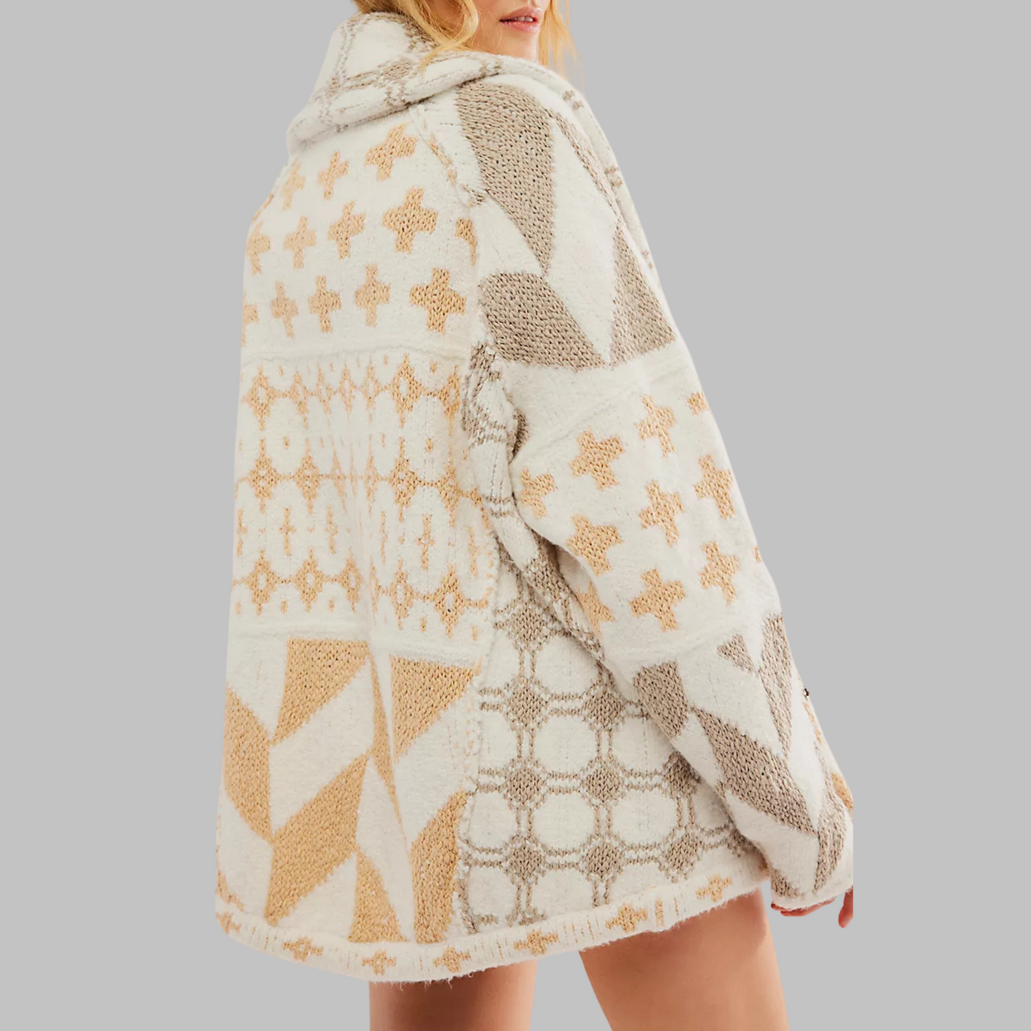 Cozy soft jacket with modern geometric patterns