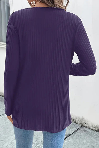 Boho knit cardigan with floral trim and long sleeves 