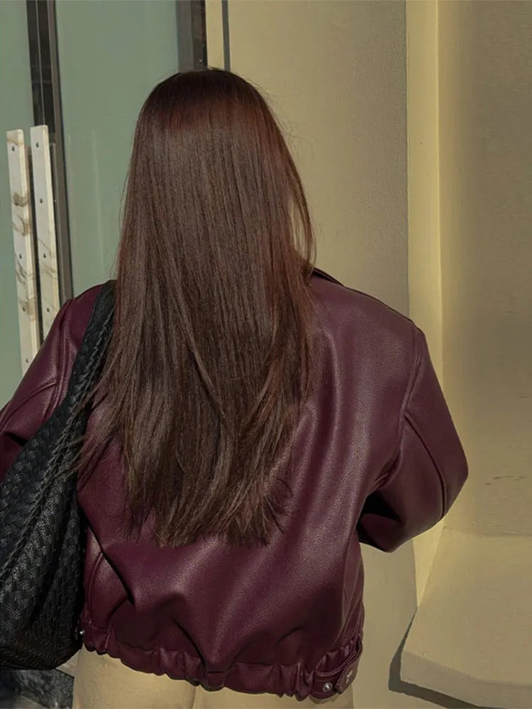 Leona™ - Trendy Bordeaux leather jacket