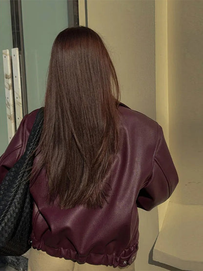 Leona™ - Trendy Bordeaux leather jacket