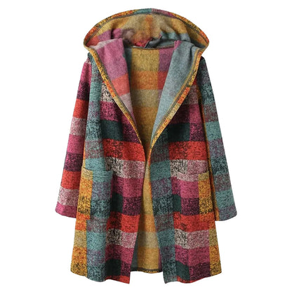Zeke | Colorful hooded coat with a modern check pattern
