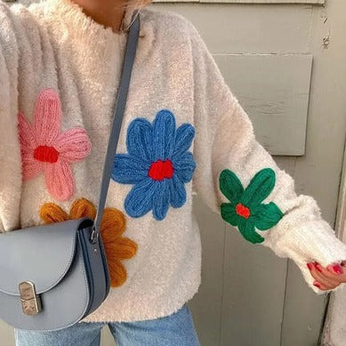 Elegant floral knit sweater for a cozy seasonal style 