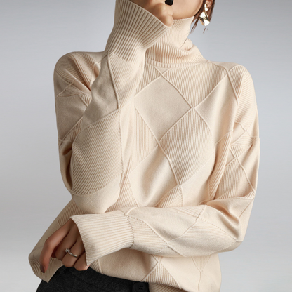 Cozy geometric knit sweater with a roll neck 