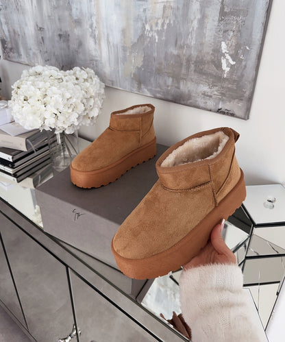 Brown leather platform ankle boots for stylish everyday wear 