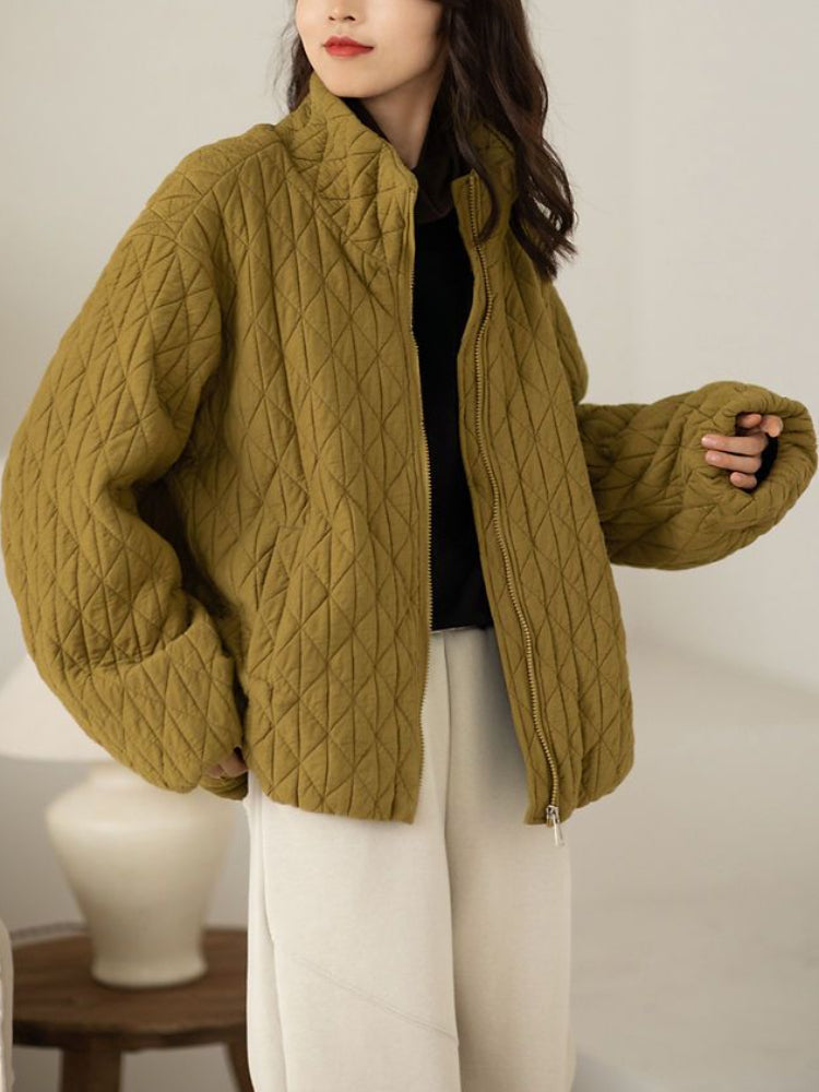 Textured stand-up collar jacket with side pockets 
