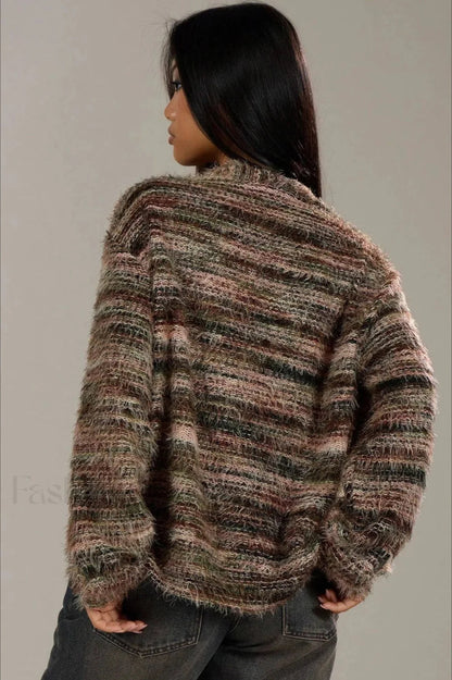 Cozy vintage striped V-neck cardigan 