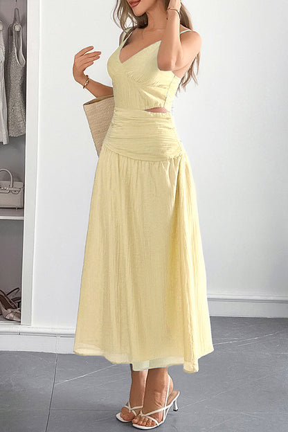 Sleeveless women's maxi dress with V-neck and hollow waist design 
