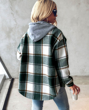 Cozy checked hoodie with drawstring for women 