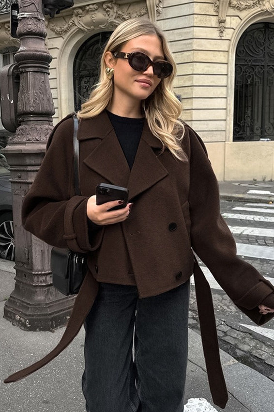 Timeless brown double-breasted jacket made of a wool blend 