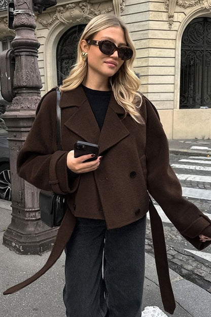 Timeless brown double-breasted jacket made of a wool blend 