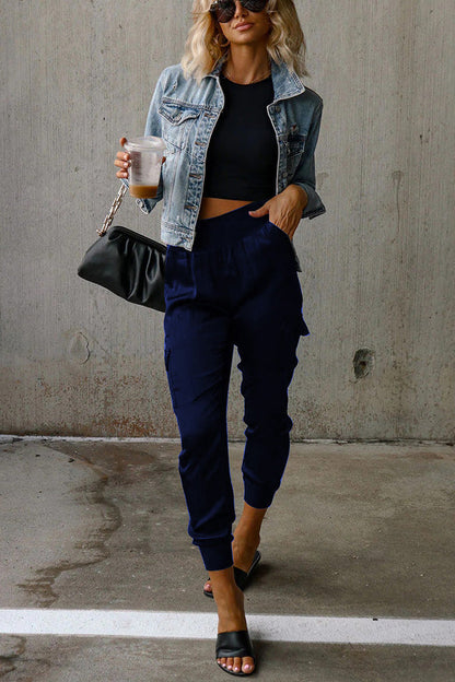 Maya™ - High-waisted satin joggers with pockets