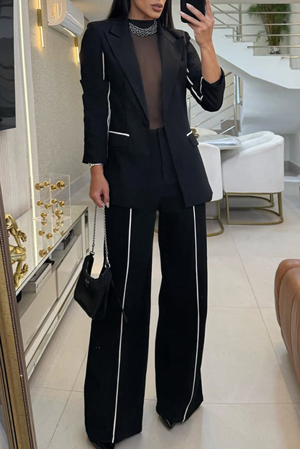 Chic solid-color blazer and straight-leg trouser set 