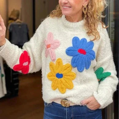 Elegant floral knit sweater for a cozy seasonal style 