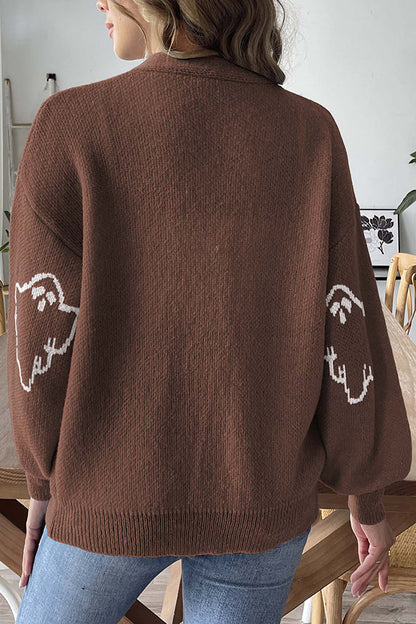 Cozy Halloween ghost knit sweater with buttons 