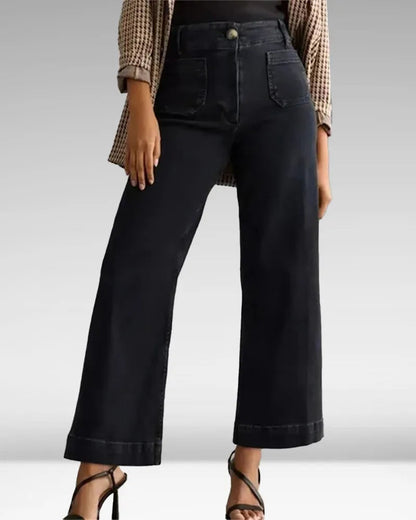 High-waisted wide-leg jeans made of denim 