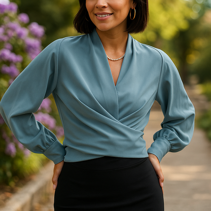 Chic blouse with puff sleeves and V-neck for effortless elegance 