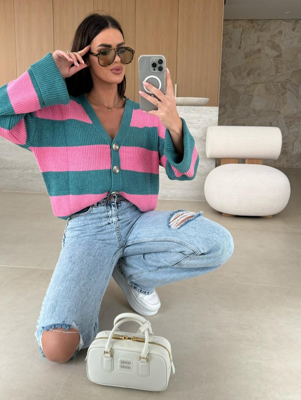 Cozy striped knitted V-neck cardigan 