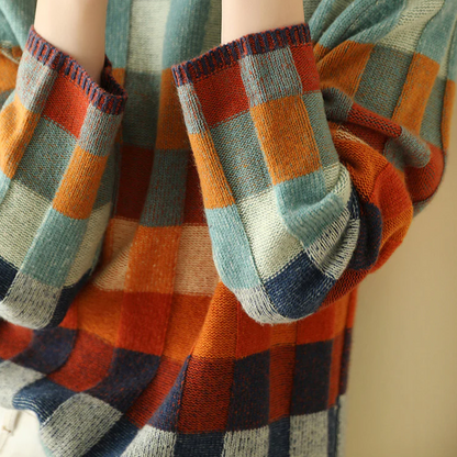 Cozy color-block plaid sweater for everyday style 