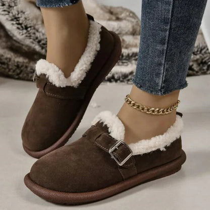 Comfortable fleece-lined slip-on ballerina flats with buckle straps 