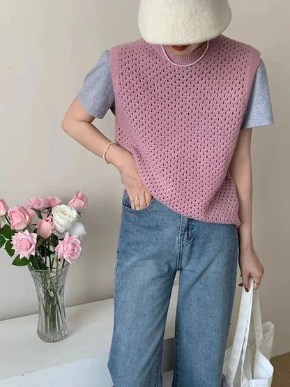 Women's Sleeveless Knit Sweater, Lightweight Loose Top 