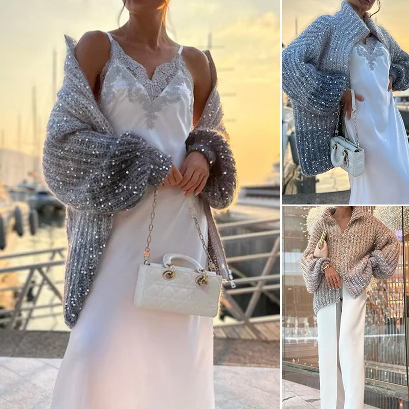 Glittering knit cardigan with sequins 