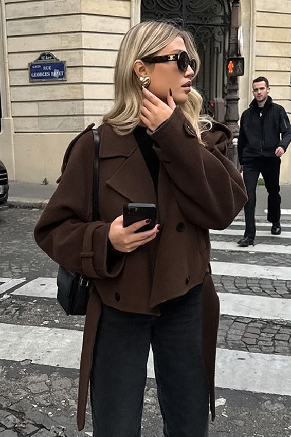 Timeless brown double-breasted jacket made of a wool blend 