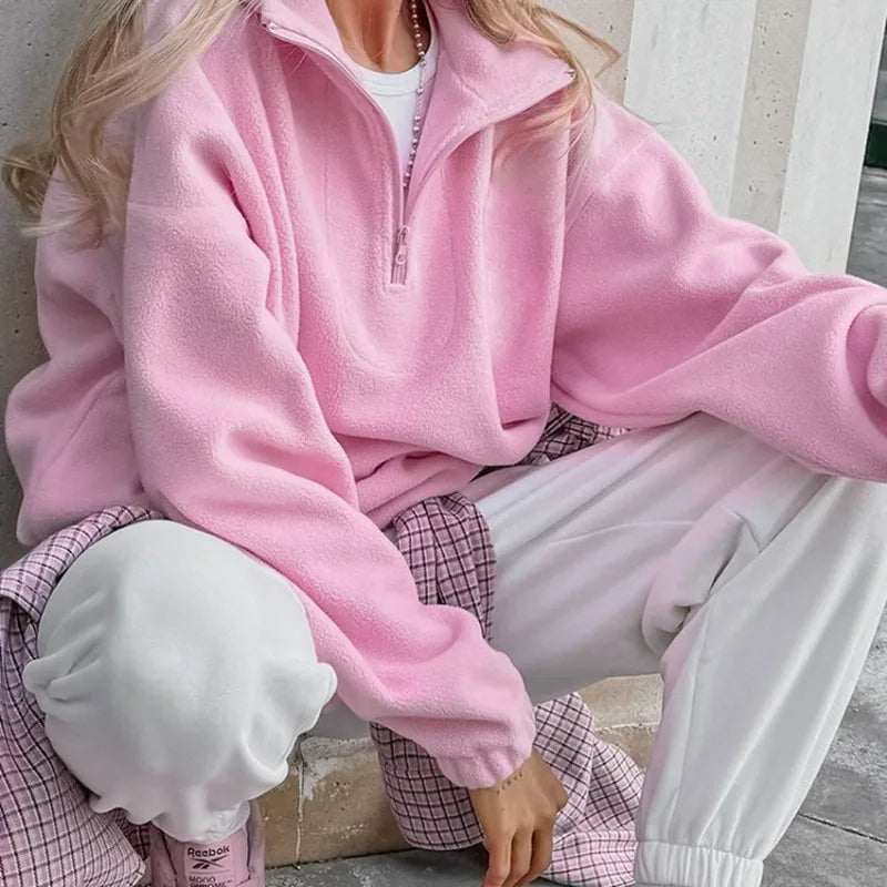 Pinkee™ – Cozy fleece zip-up sweater