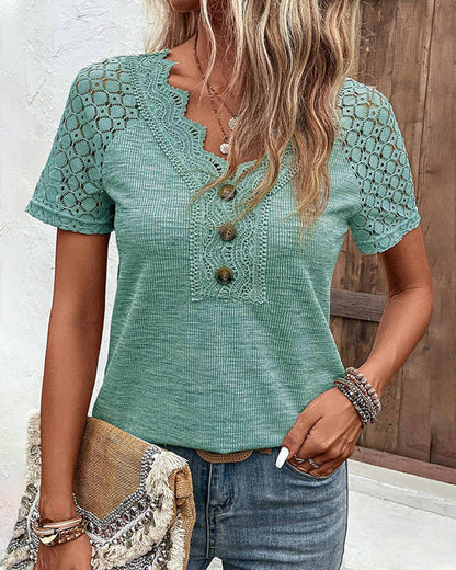 Specas™ - Woman T-shirt with short sleeves and lace