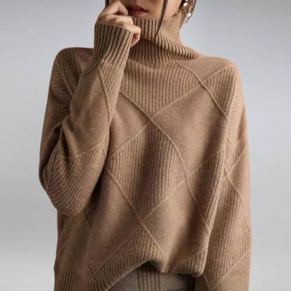 Cozy geometric knit sweater with a roll neck 