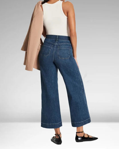 High-waisted wide-leg jeans made of denim 