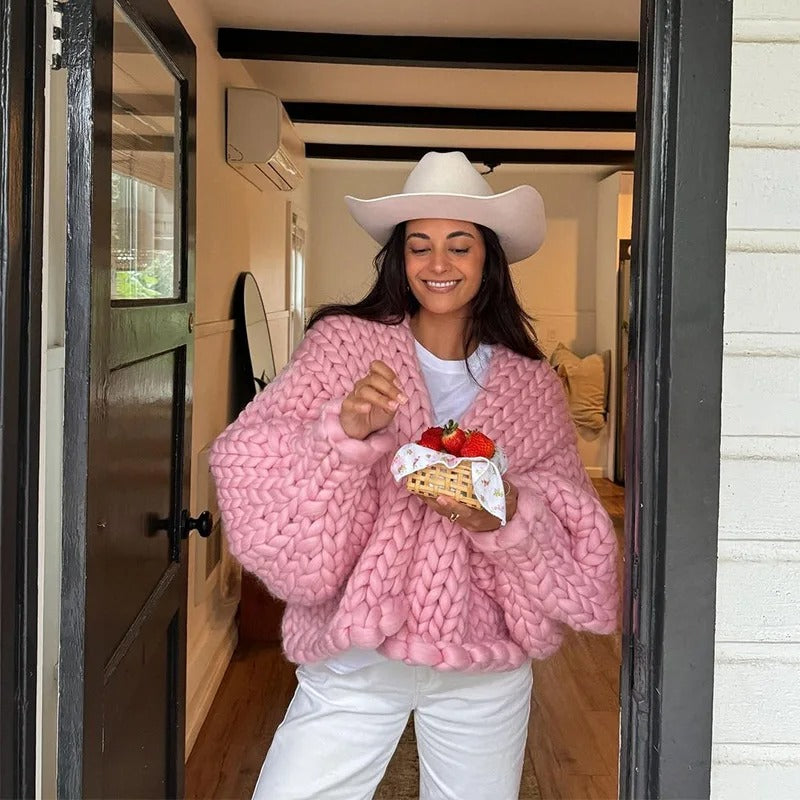 Cozy solid-color knitted cardigan, casual 