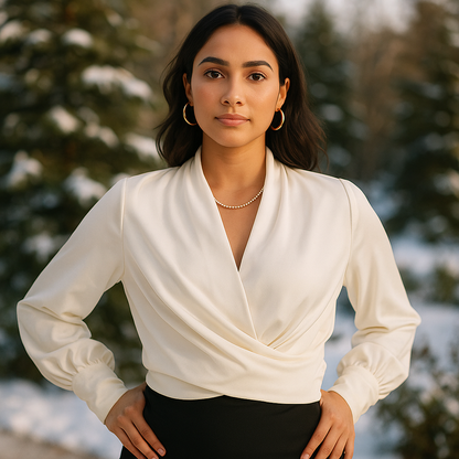 Chic blouse with puff sleeves and V-neck for effortless elegance 