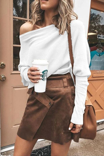 Ribbed off-shoulder shift top 