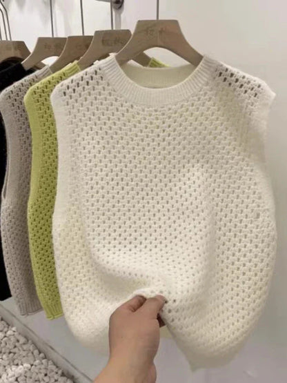 Women's Sleeveless Knit Sweater, Lightweight Loose Top 