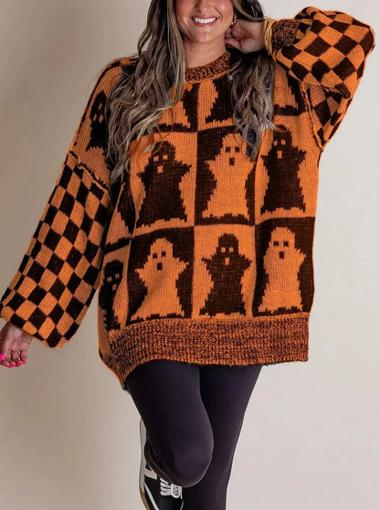 Halloween Checkered Knit Sweater