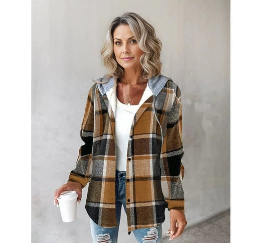 Cozy checked hoodie with drawstring for women 